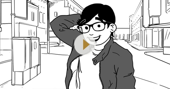 Filmausschnitt: gezeichneter Junge mit Brille